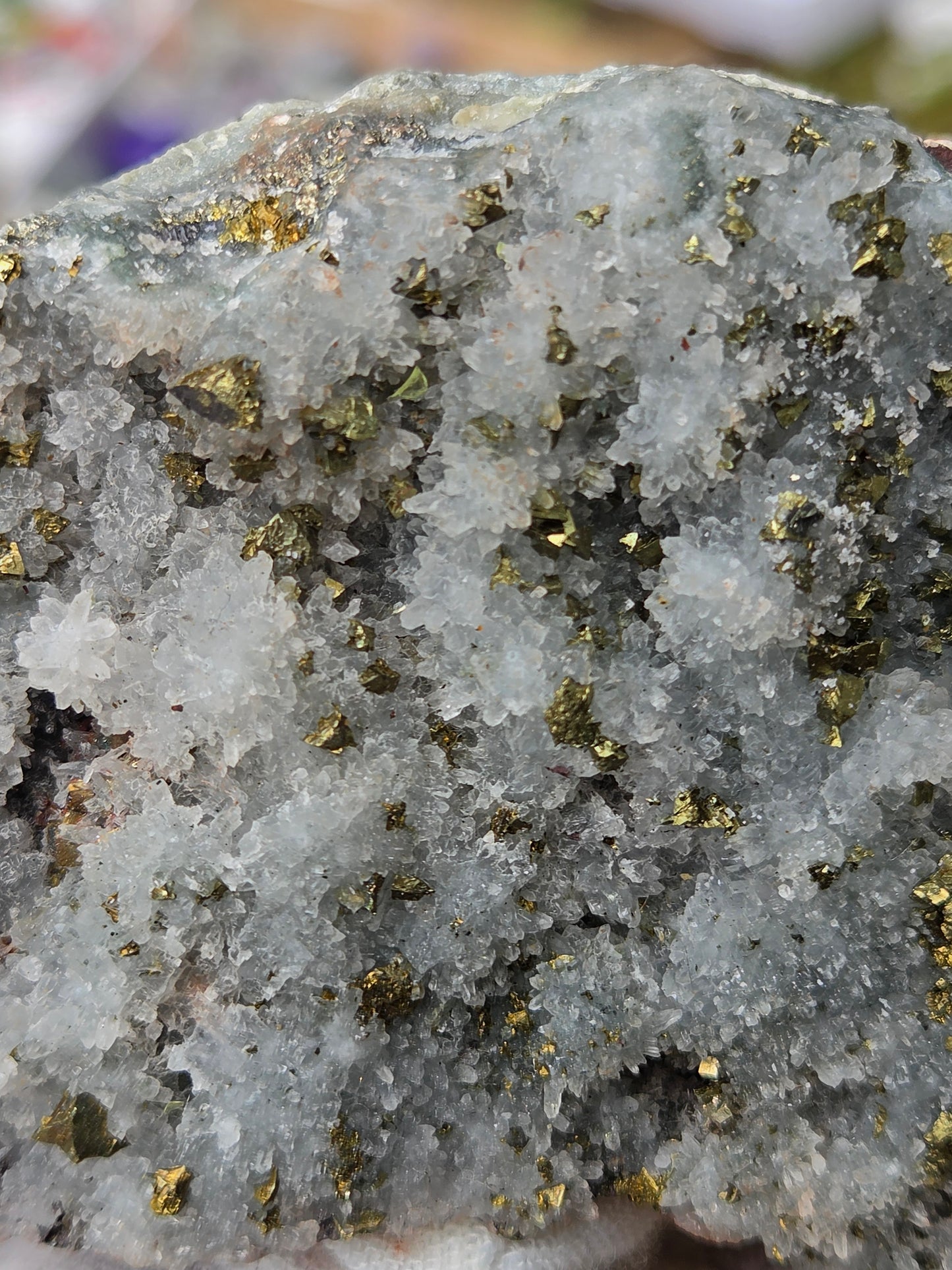 Chalcopyrite on Quartz Crystal Cluster | Natural Golden Pyrite Chalcopyrite