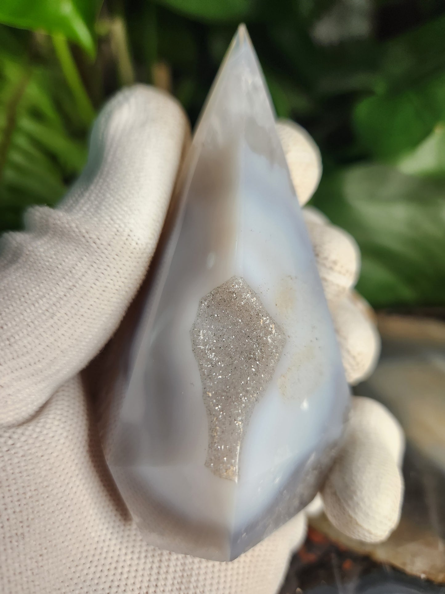 Agate Geode Tower • Diamond Shaped Druzy Point • Natural Quartz Geode • Collector Mineral & Crystal Healing Décor