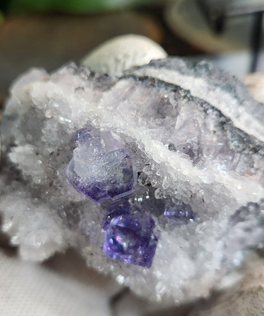 Purple Cubic Fluorite on Quartz Matrix | Sharp Fluorite Cube Collector Specimen