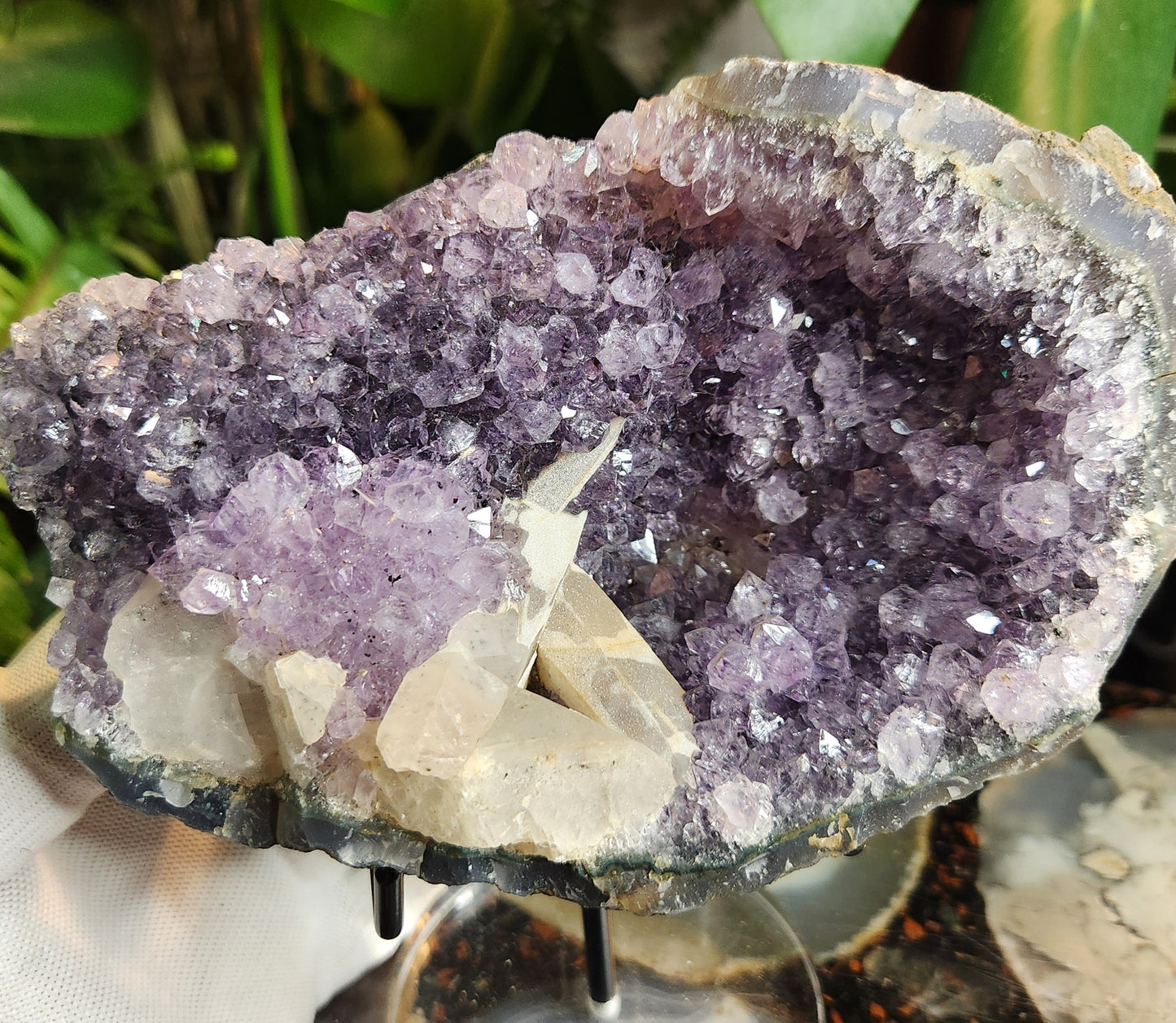 Stunning large Amethyst Crystal Geode with Calcite & Amethyst Flower | Rare Floral Quartz Formation