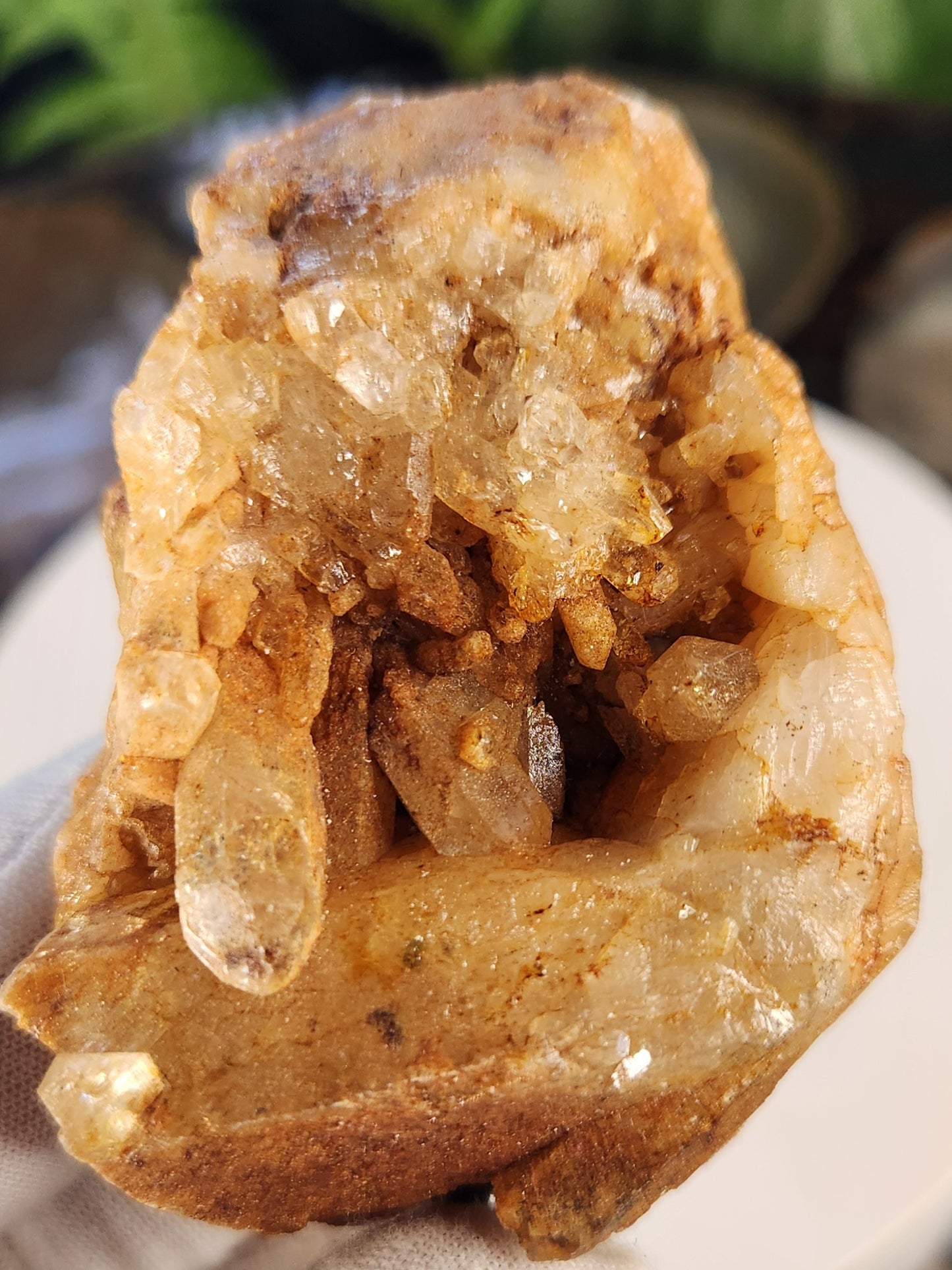Hematite Quartz Geode Crystal on Metal Stand | Natural Quartz Cluster | Home Décor Display