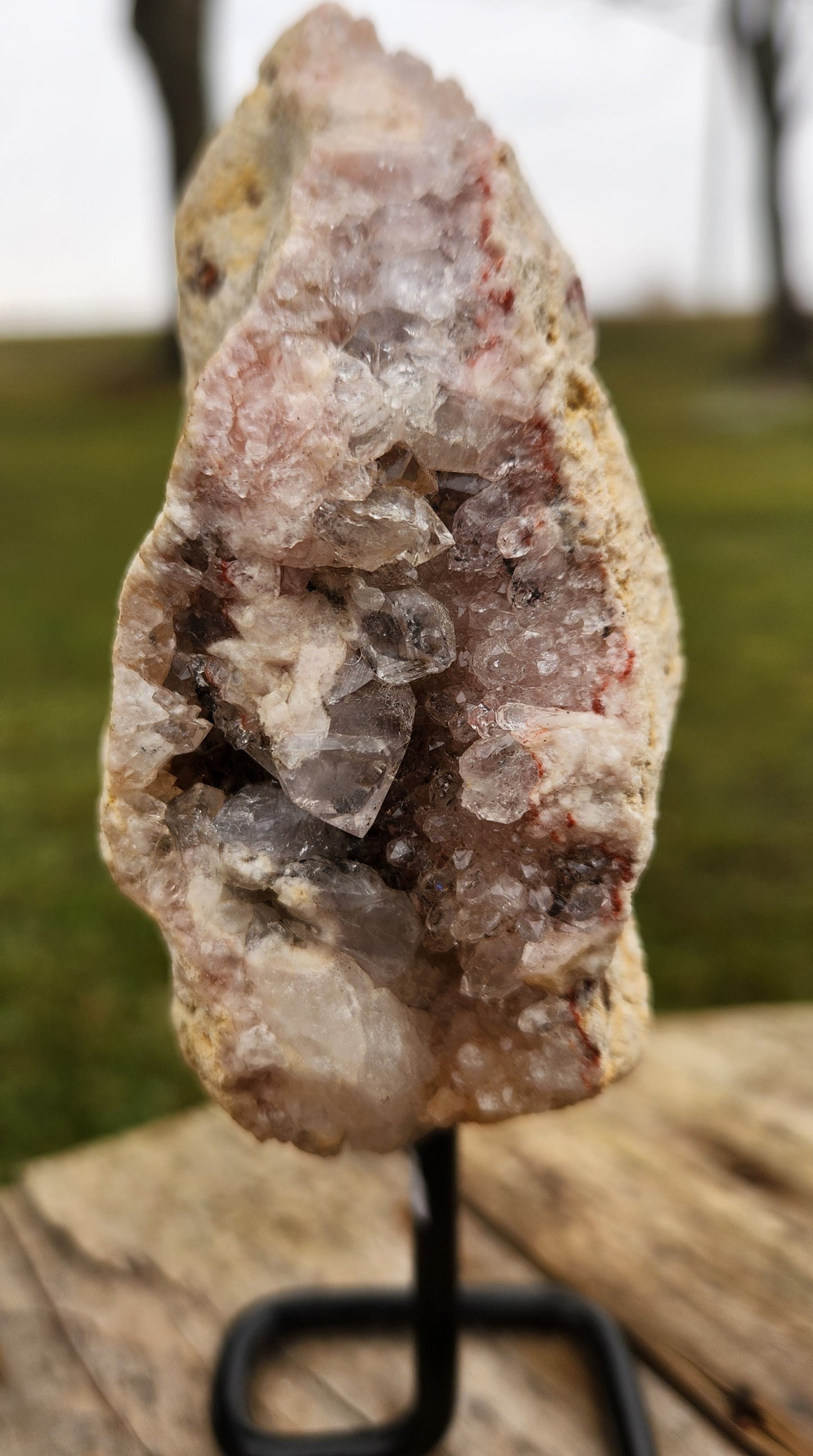 Pink Amethyst Crystal Geode on Stand - Gentle, Heart-Centered Energy - Emotional Healing and Spiritual Growth.