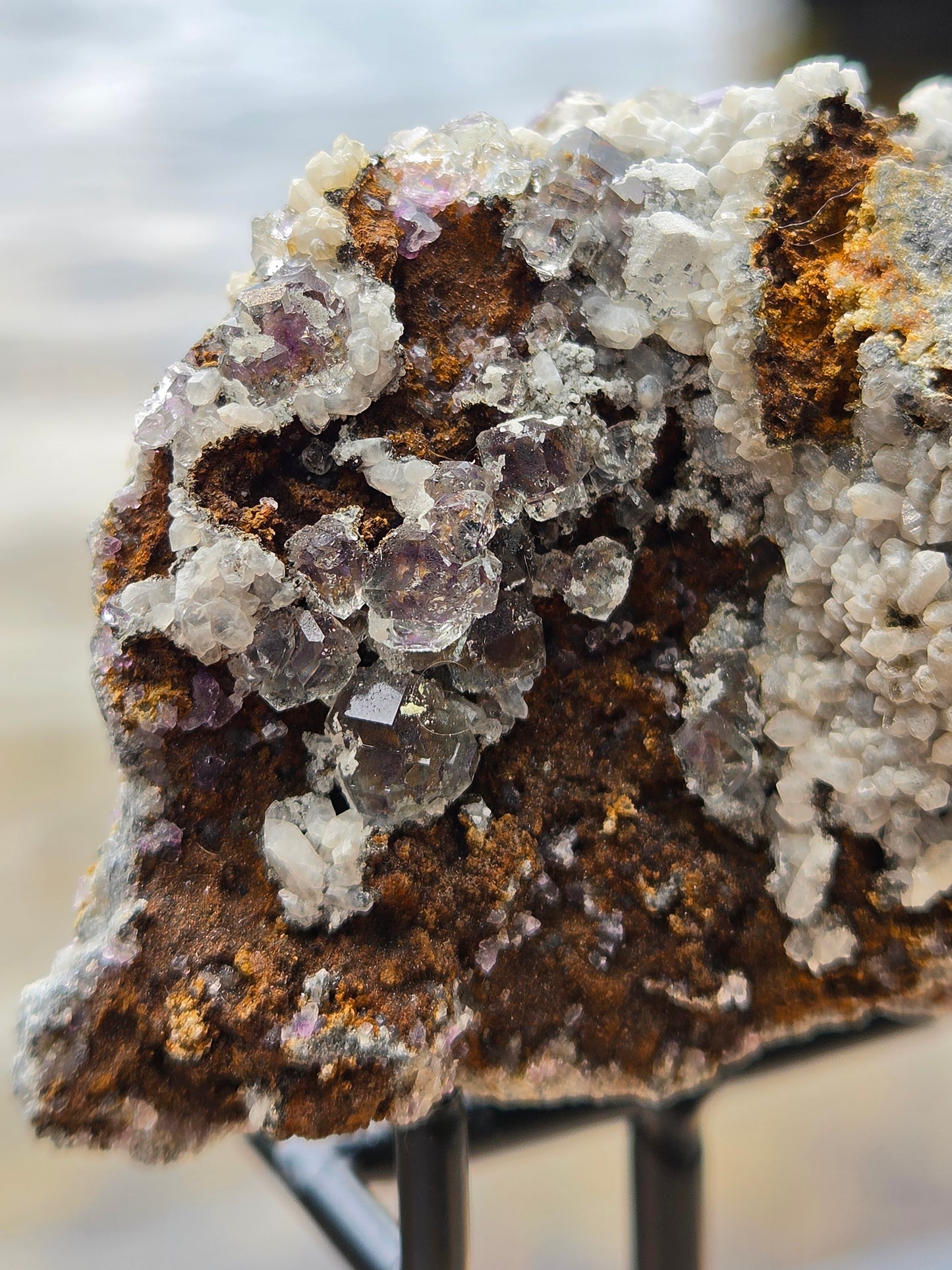 Fluorite with Quartz & Calcite on Sphalerite | Purple Fluorite Crystal Cluster