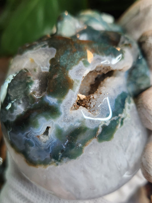 Hand-Carved Moss Agate Skull | Natural Green Chalcedony Crystal Skull | Grounding & Earth Energy Stone