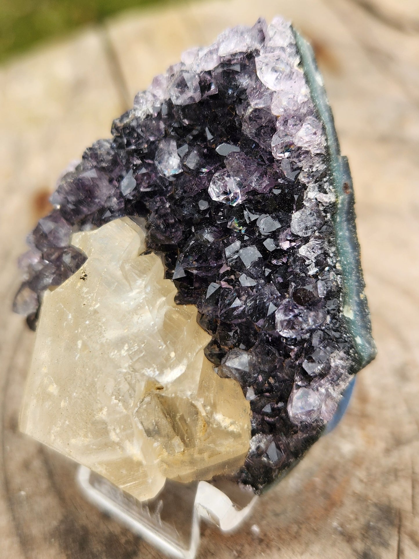 Stunning Dark Purple Brazil Amethyst with Large Calcite Crystal – Collector Grade Healing Stone for Home Décor & Energy Work