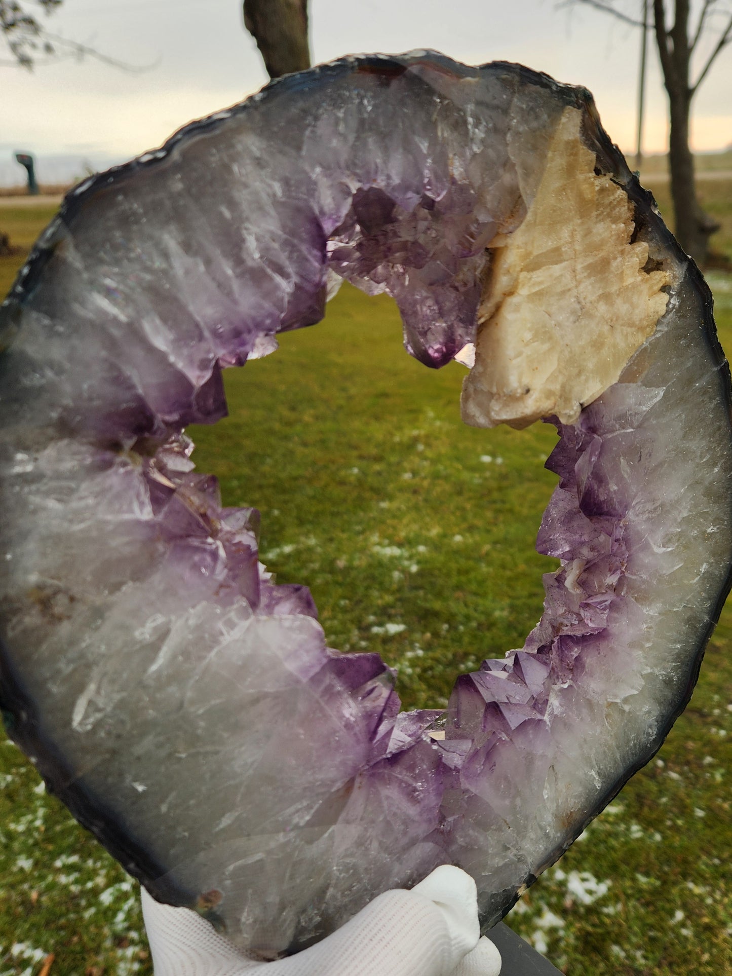 Powerful Amethyst Portal – with Large Calcite Inclusion - Gateway to Higher Realms, Calming Serenity & Emotional Balance Crystal