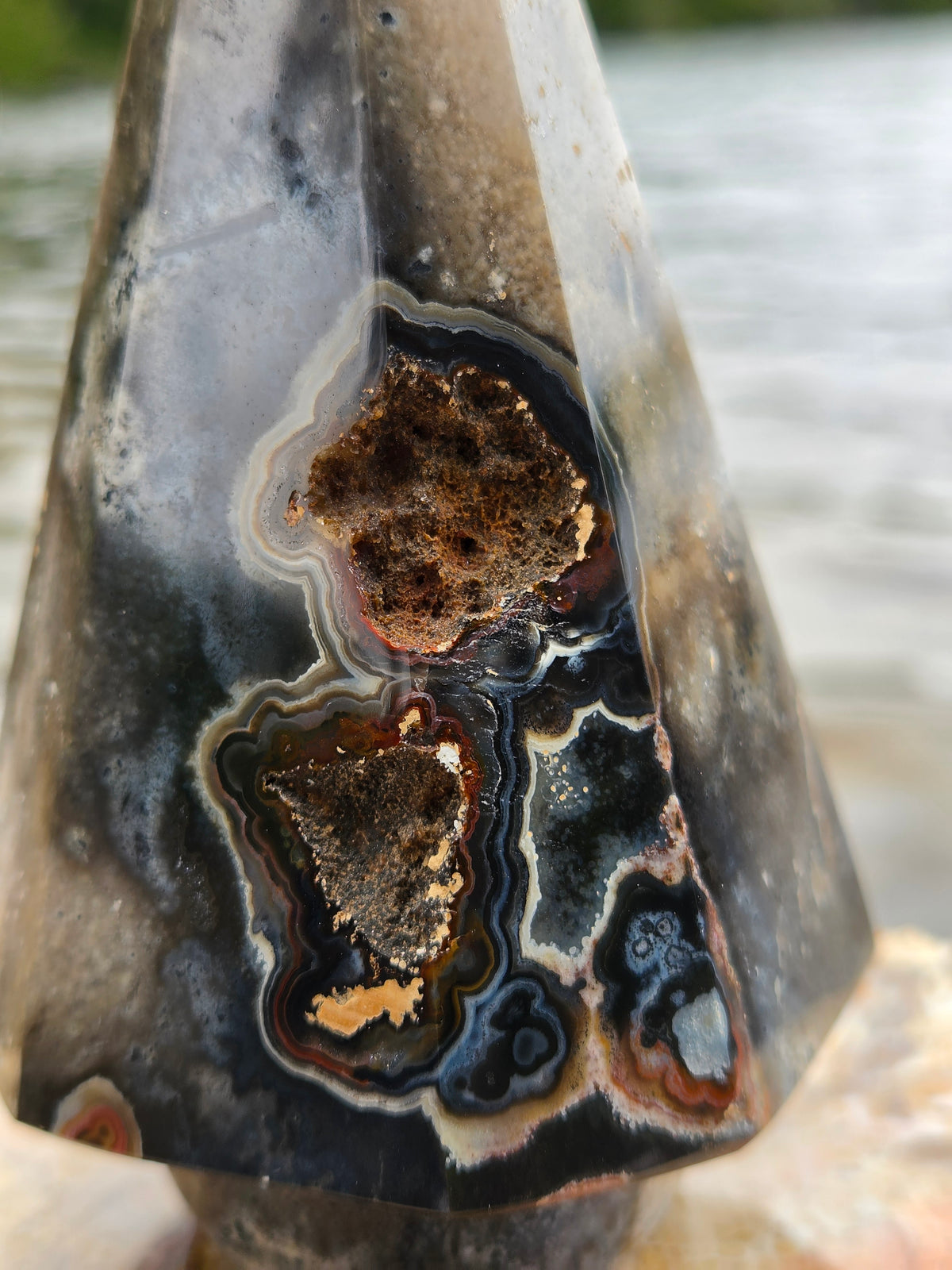 Polished Agate Diamond with Druzy Pockets | Natural Agate Crystal