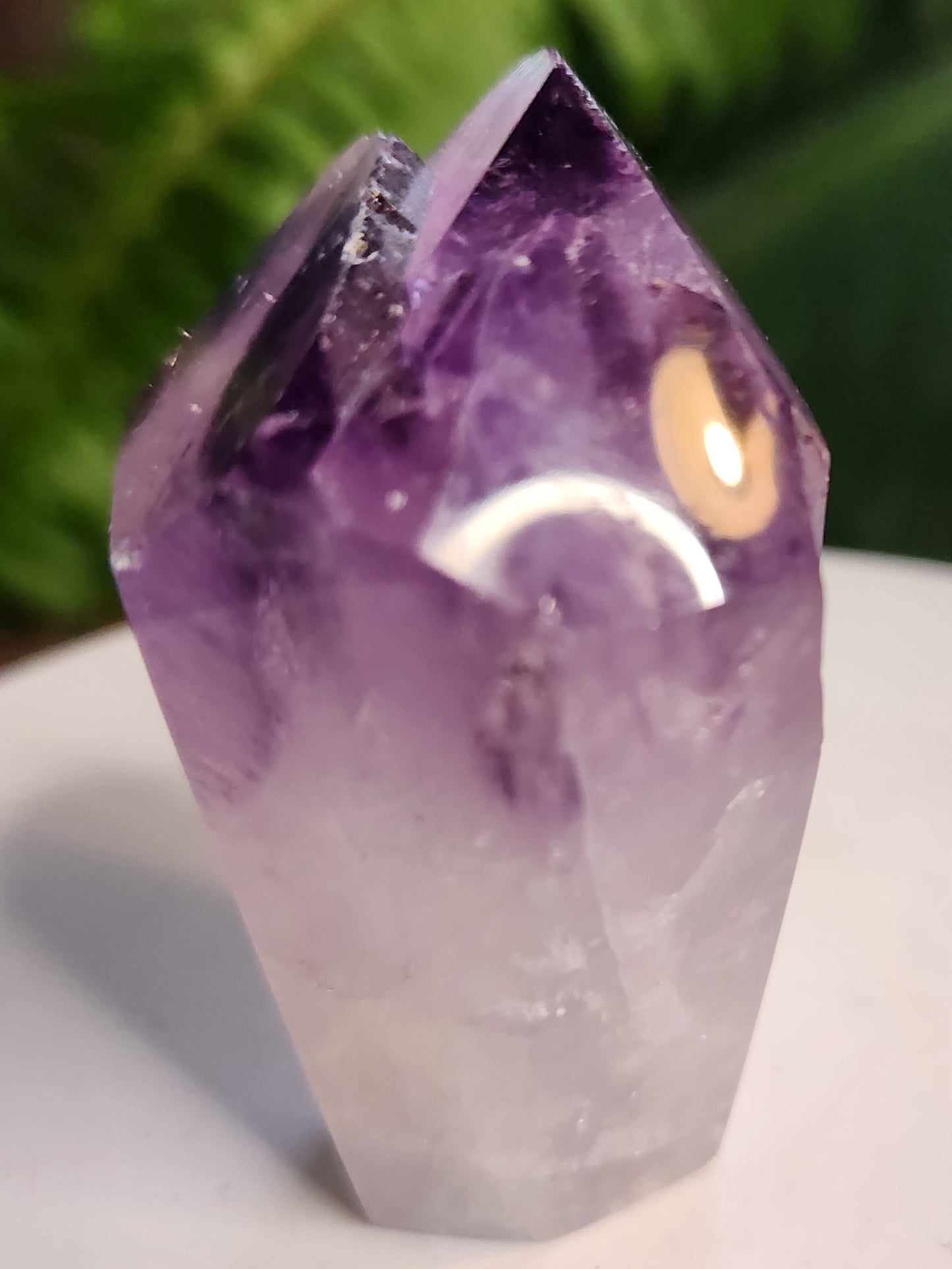 Natural Amethyst Crystal Point – Polished Amethyst Tower with Rainbow