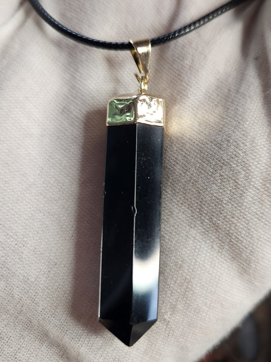 Black Obsidian Crystal Point Pendant Necklace | Natural Volcanic Glass | Protective Healing Stone Jewelry