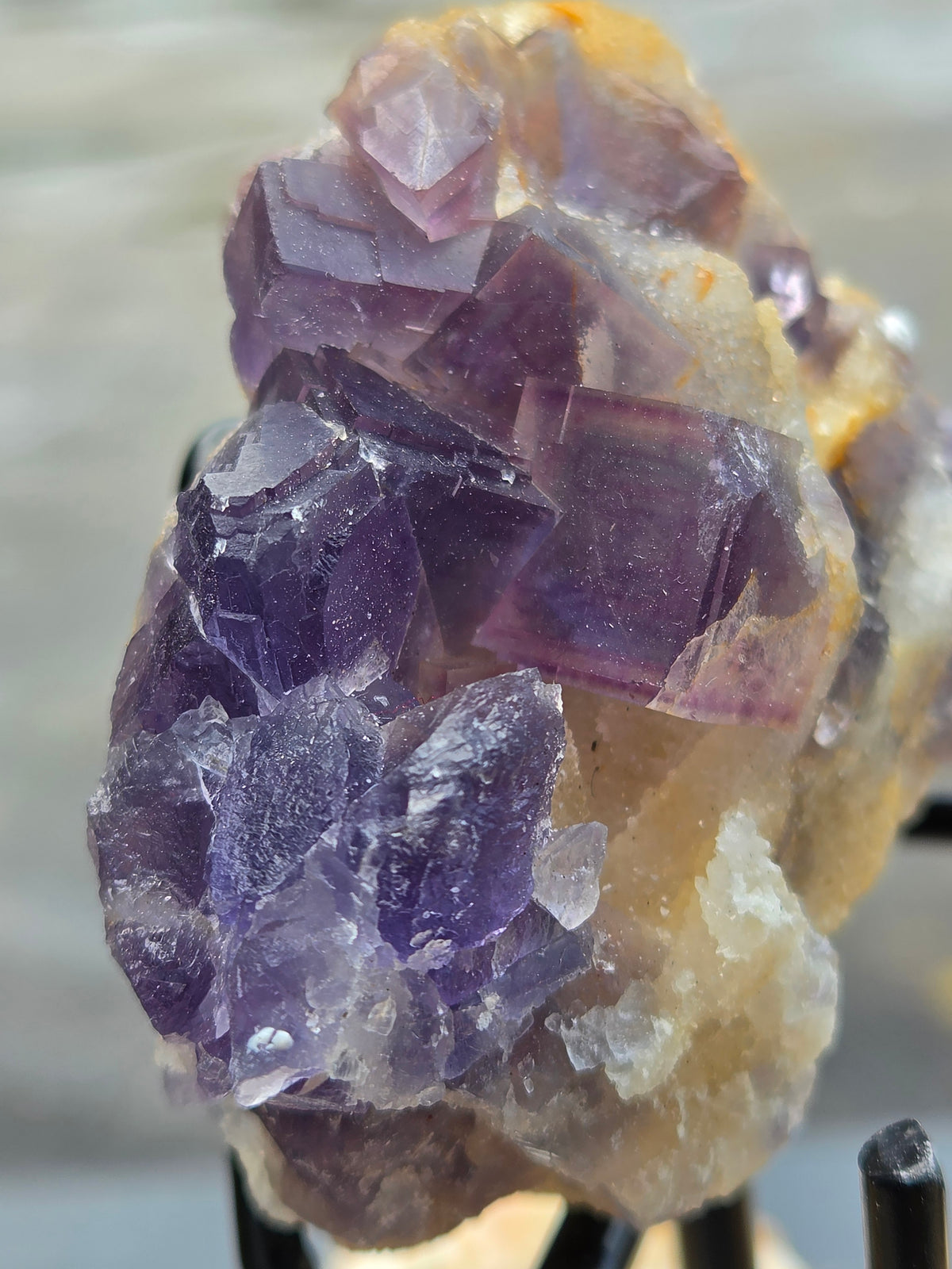 Purple Fluorite Crystal Cluster on Sugar Calcite | Natural Violet Calcite