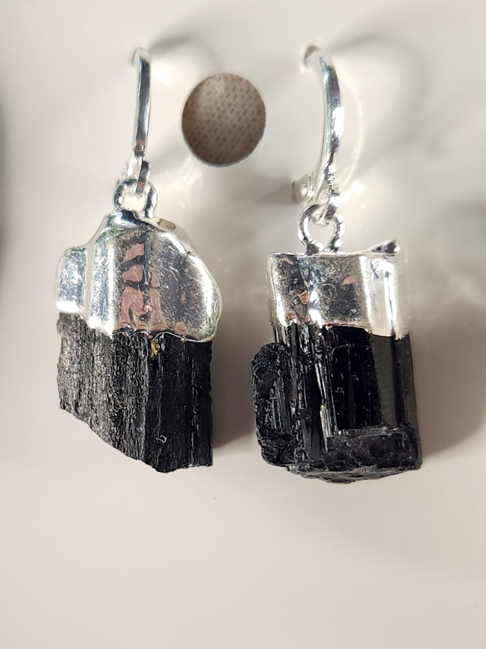 Natural Black Tourmaline Crystal Earrings | Raw Schorl Dangle Earrings | Grounding Protection Stone Jewelry | One of a Kind