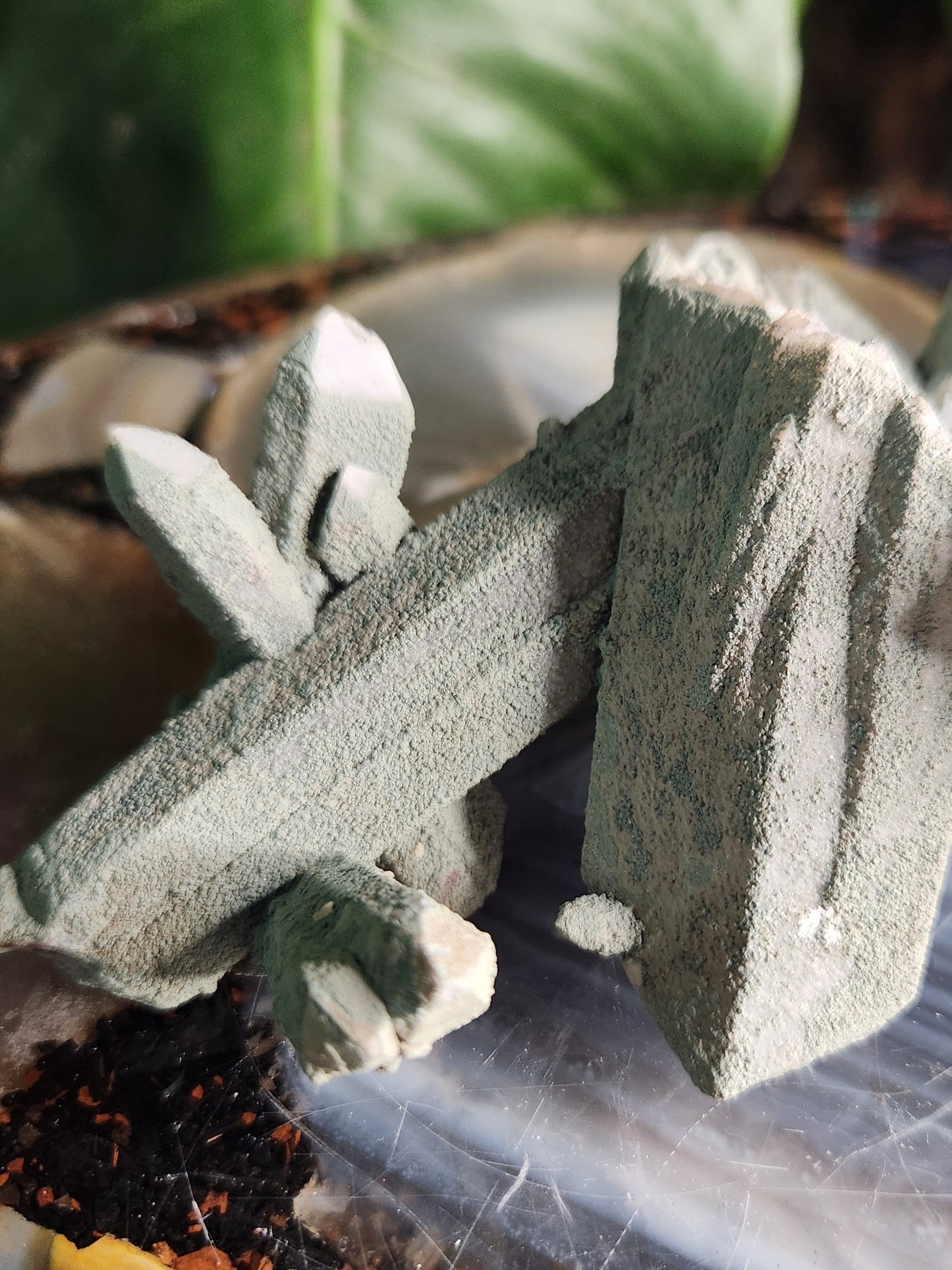 Chlorite-Coated Quartz Cluster • Rare Velvety Green Growth • Natural Formation