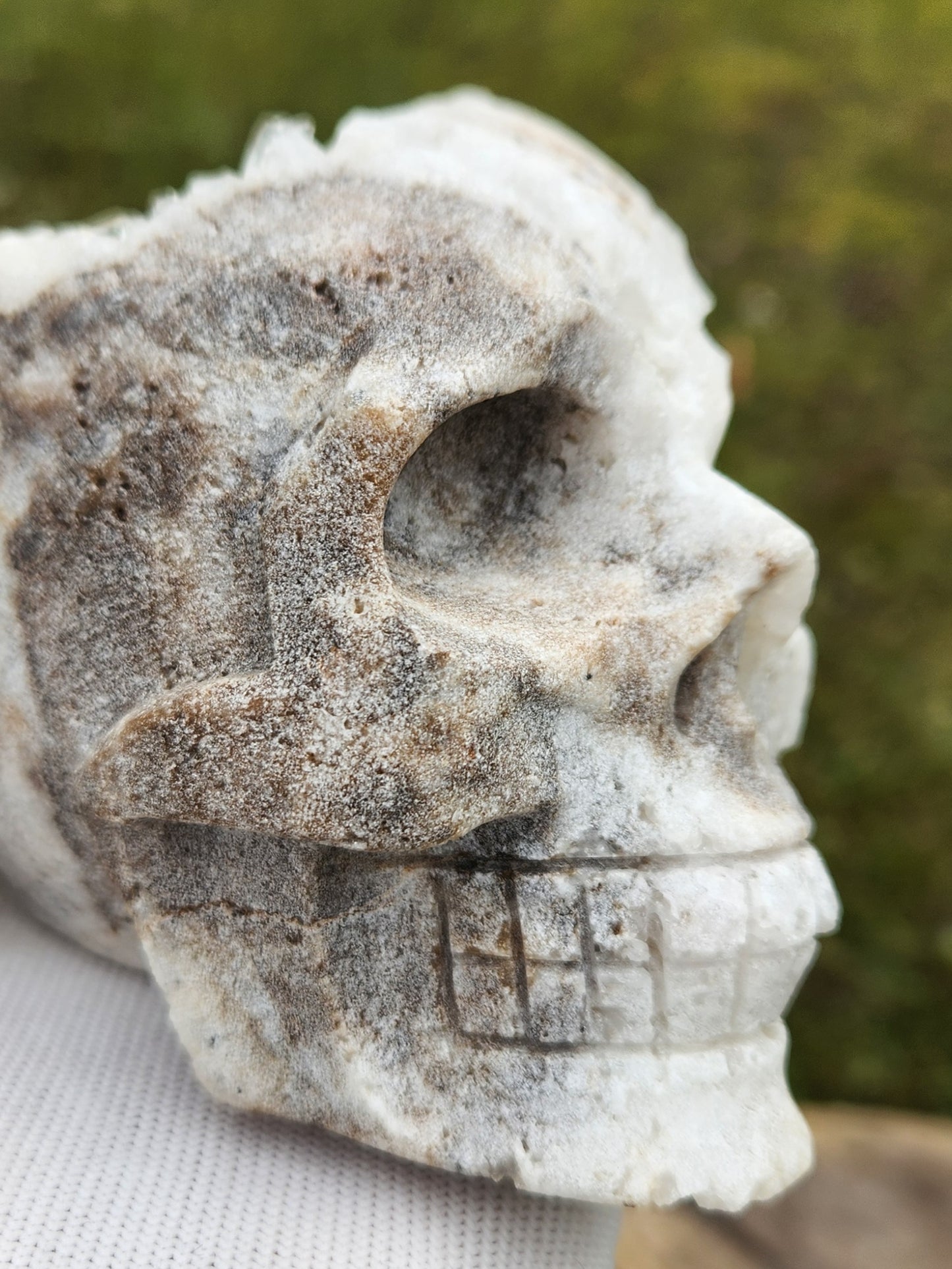 Large Hand Carved Druzy Quartz Crystal Skull – Hand-Carved with Raw Crystal Cluster on Sphalerite