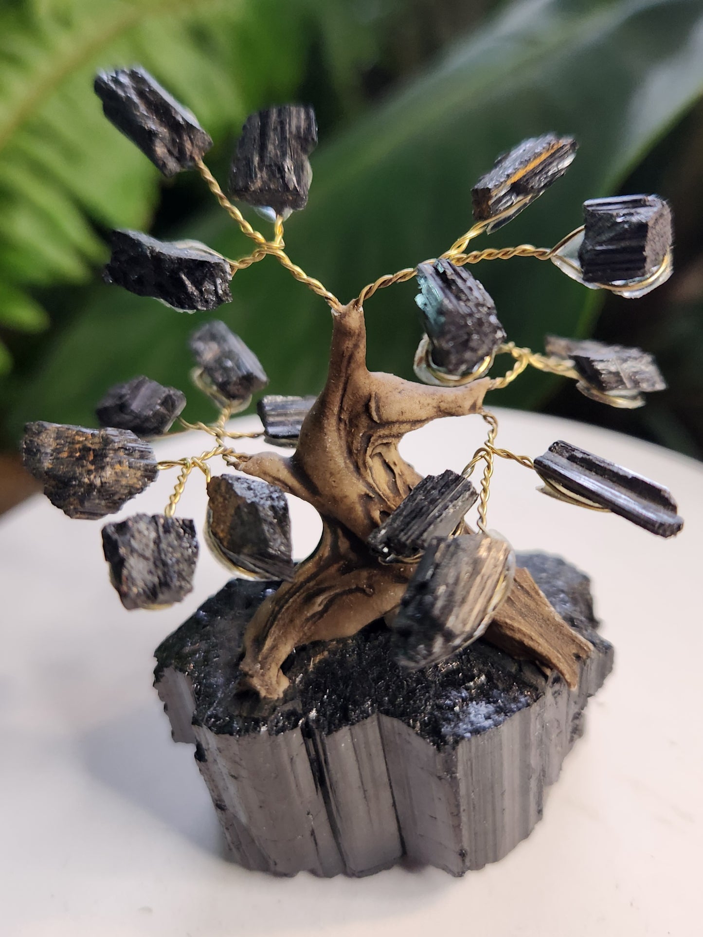 Handmade Black Tourmaline Crystal Tree on Natural Tourmaline Base | Schorl Protection Gemstone Tree | Grounding Energy Decor