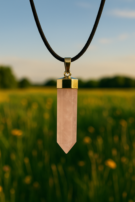 Rose Quartz Pendant Necklace • Love & Healing Crystal Jewelry • Gold Accent Point Necklace • Self-Love & Heart Chakra Gift