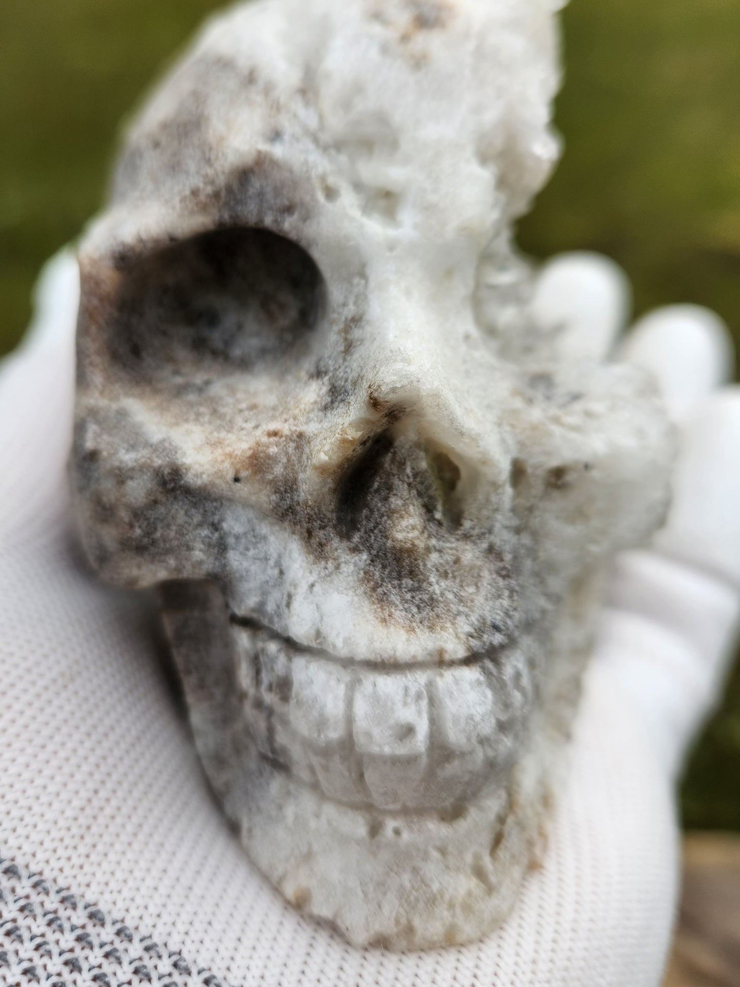Large Hand Carved Druzy Quartz Crystal Skull – Hand-Carved with Raw Crystal Cluster on Sphalerite