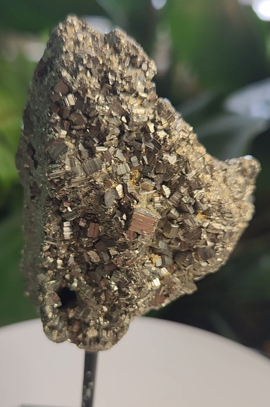 Pyrite Crystal Cluster on Metal Display Stand – Natural Abundance & Protection Stone