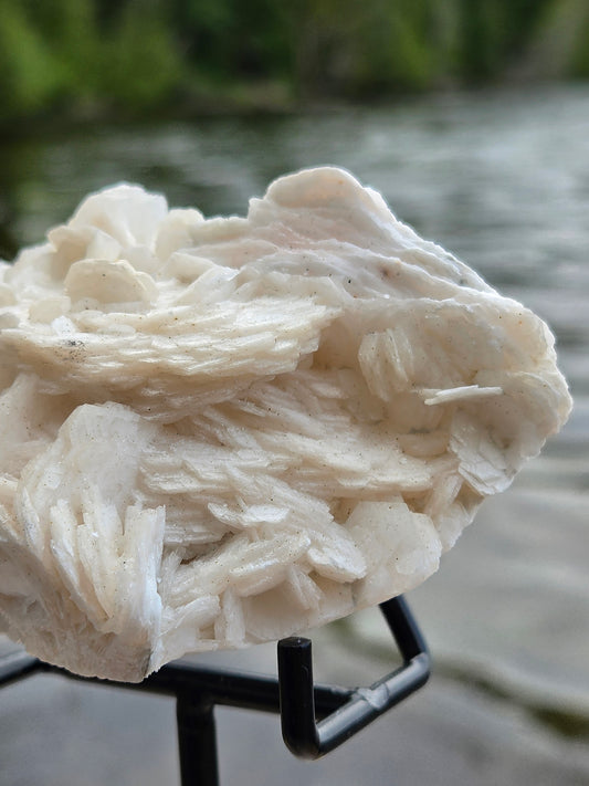 UV Reactive Angel Wing Calcite Crystal Cluster | White Bladed Calcite Mineral