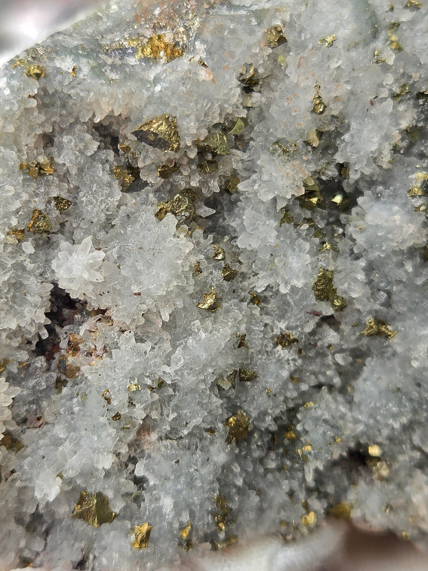 Chalcopyrite on Quartz Crystal Cluster | Natural Golden Pyrite Chalcopyrite