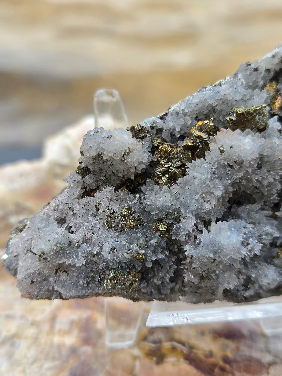Flower Quartz with Pyrite on Sphalerite | Quartz Crystal Cluster