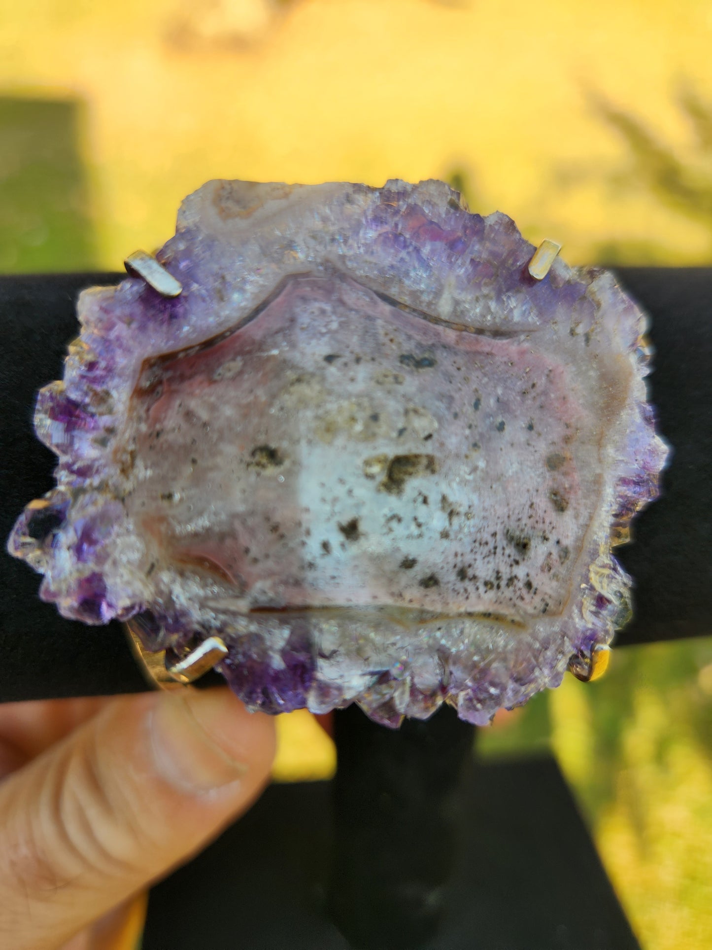 Natural Amethyst Stalactite Slice Cuff Bracelet – Spiritual Protection & Inner Peace