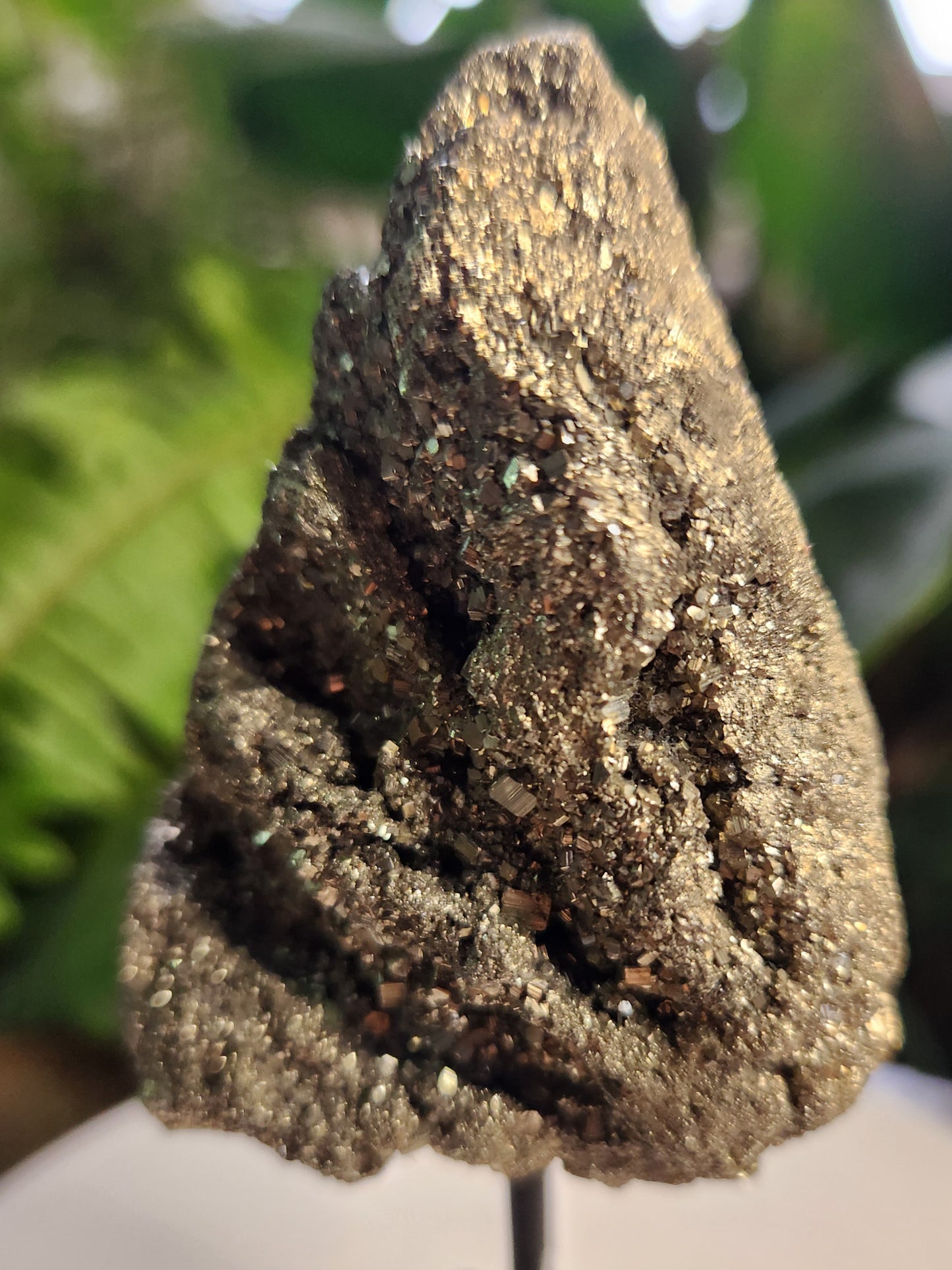 Pyrite Crystal Cluster on Metal Display Stand – Natural Abundance & Protection Stone