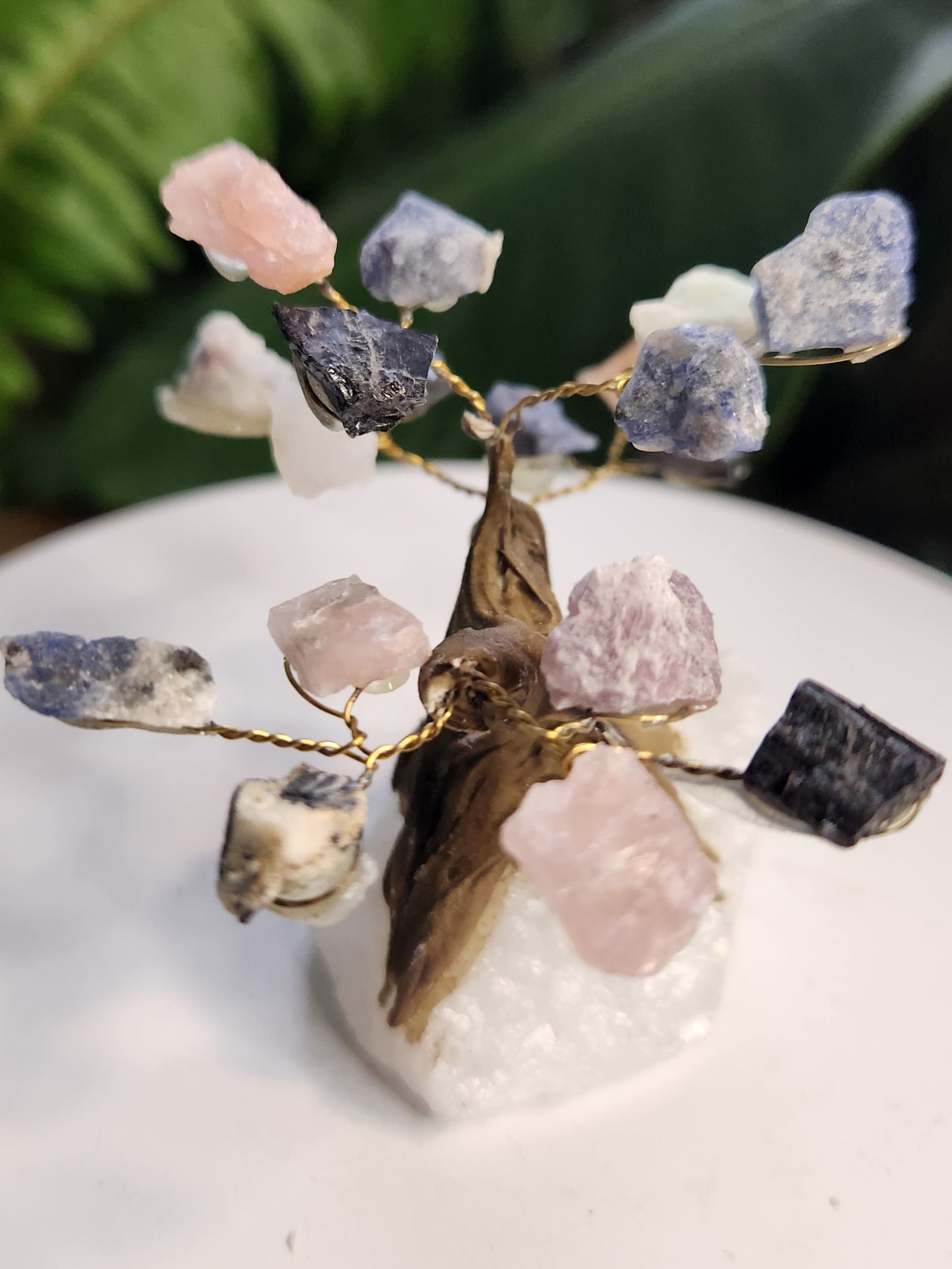 Mixed Gemstone Crystal Tree on Quartz Base | Rose Quartz, Sodalite & Black Tourmaline Healing Decor