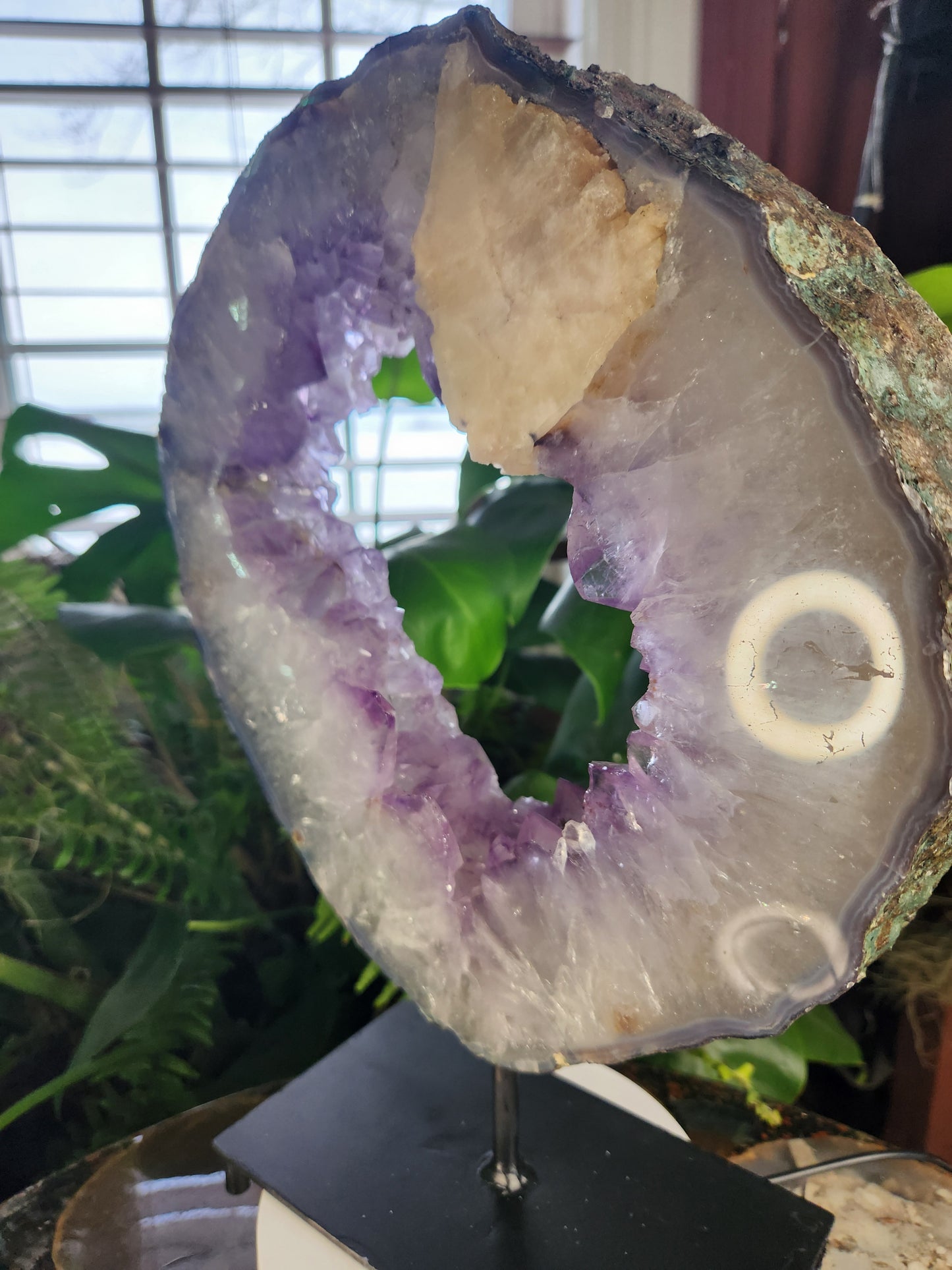 Powerful Amethyst Portal Ring – with Large Calcite Inclusion - Gateway to Higher Realms, Calming Serenity & Emotional Balance Crystal