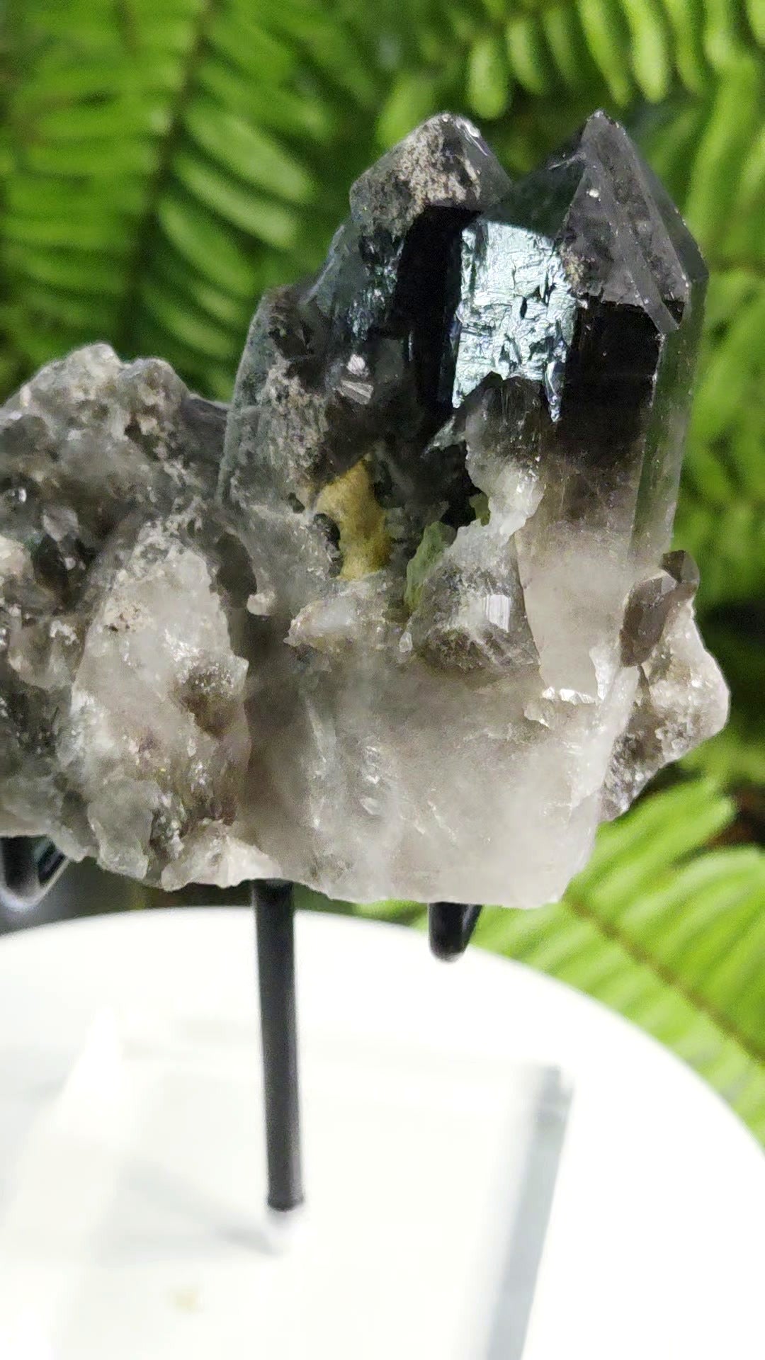Natural Smoky Quartz Crystal Cluster from Brazil with Calcite Pocket | Mineral Specimen