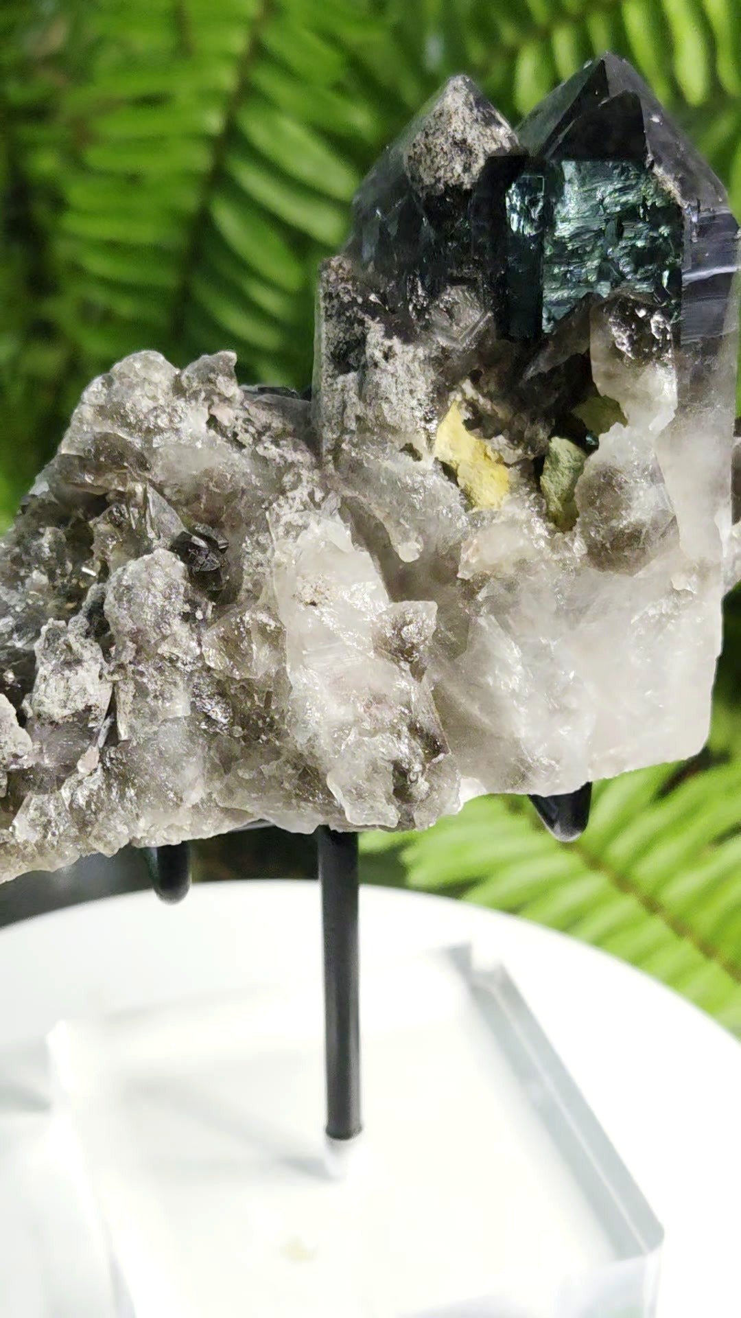Natural Smoky Quartz Crystal Cluster from Brazil with Calcite Pocket | Mineral Specimen