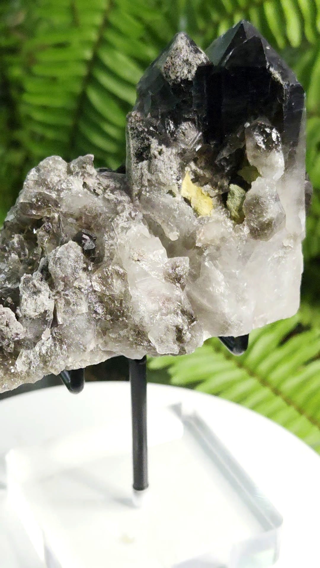 Natural Smoky Quartz Crystal Cluster from Brazil with Calcite Pocket | Mineral Specimen