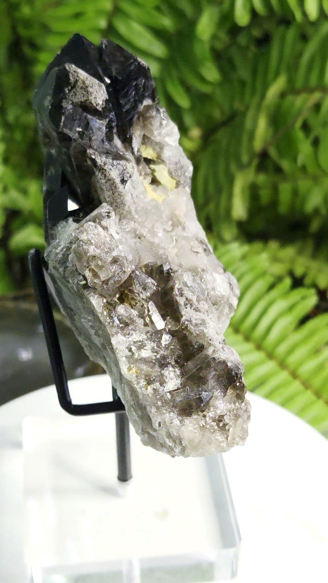 Natural Smoky Quartz Crystal Cluster from Brazil with Calcite Pocket | Mineral Specimen