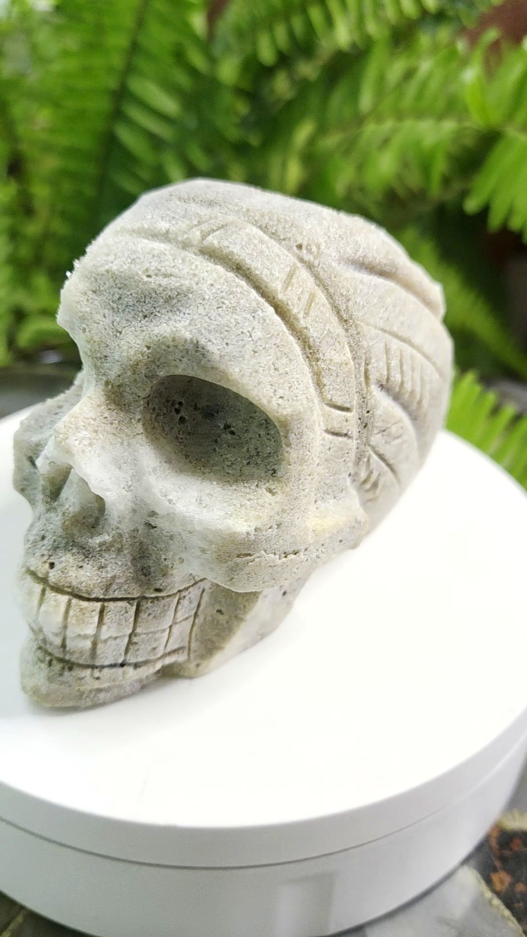 Druzy Quartz on Sphalerite hand-carved crystal skull - angle 6