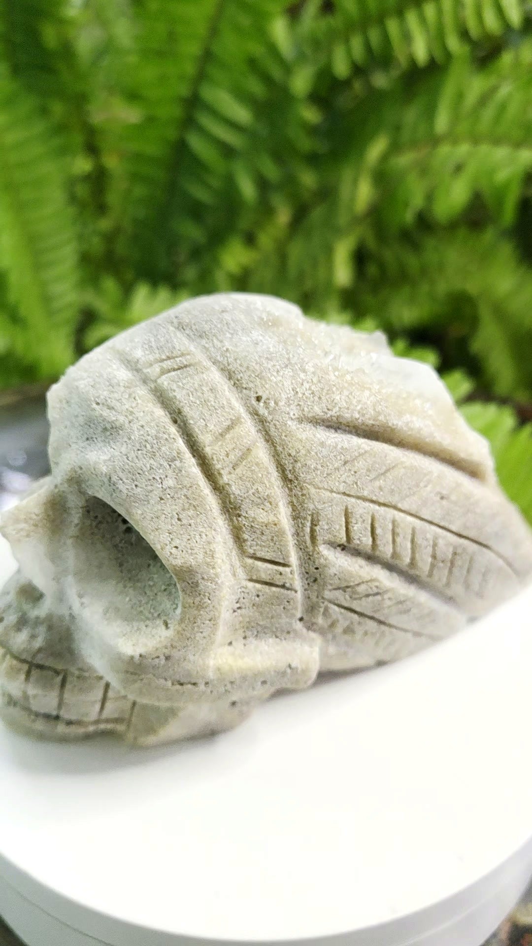 Druzy Quartz on Sphalerite hand-carved crystal skull - angle 7